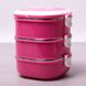 Ланч бокс тройной Kamille Розовый 2700мл для обедов из пластика и нержавеющей стали KM-2114