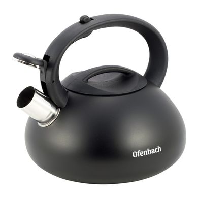 Чайник Ofenbach Черный 2.5л из нержавеющей стали со свистком и нейлоновой ручкой для индукции и газа KM-100302