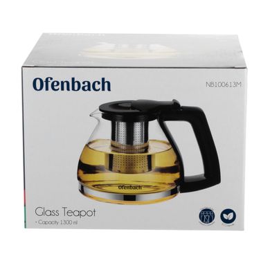 Скляний чайник для заварювання з ситечком Ofenbach KM-100613M - 1.3 л