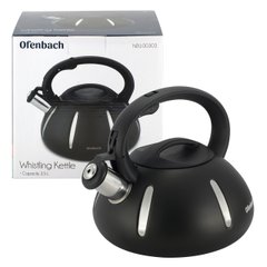 Чайник Ofenbach Чорний 2л з нержавіючої сталі зі свистком і нейлонової ручкою для індукції і газу KM-100303