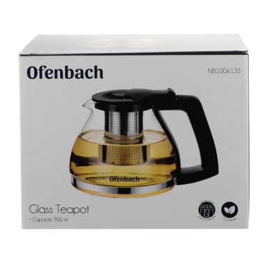 Стеклянный заварочный чайник с ситечком Ofenbach KM-100613S - 0.9 л