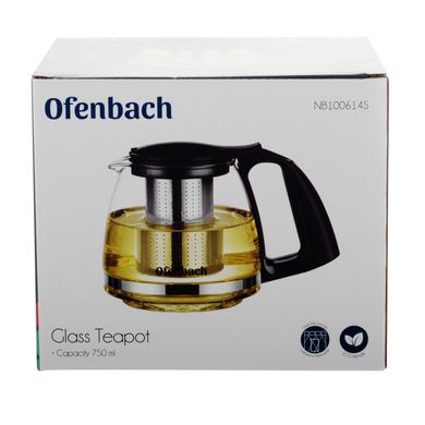 Стеклянный заварочный чайник с ситечком Ofenbach KM-100614S - 0.75 л