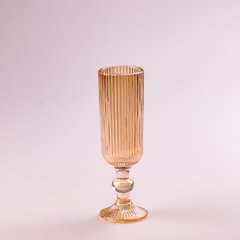 Келих для шампанського фігурний прозорий ребристий з товстого скла набір 6 шт Бурштиновий