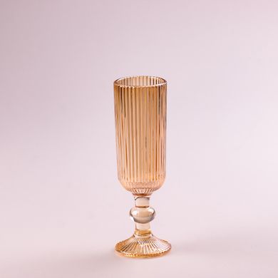 Бокал для шампанского фигурный прозрачный ребристый из толстого стекла набор 6 шт Янтарный
