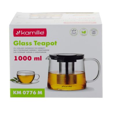 Скляний чайник для заварювання зі знімним ситечком Kamille KM-0776M - 1000 мл