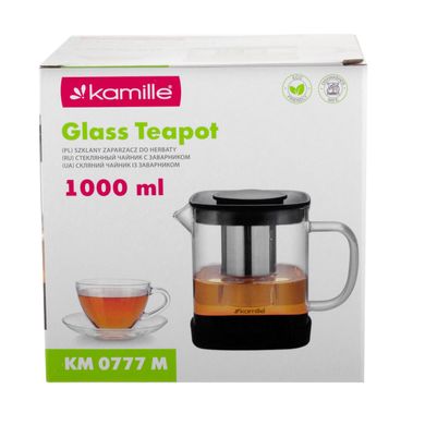 Стеклянный заварочный чайник со съемным ситечком Kamille KM-0777M - 1000 мл