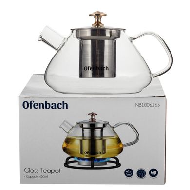 Стеклянный заварочный чайник с ситечком Ofenbach KM-100616S - 0.45 л