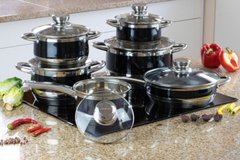 Набір посуду із сковородою-сотейником і ковшиком Edenberg EB-9980 – 12 предметів/чорний 9 шарів