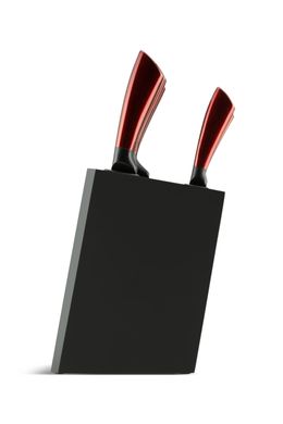 Набор черных ножей с бордовыми ручками в сером бревне Edenberg EB-936 - 6пр