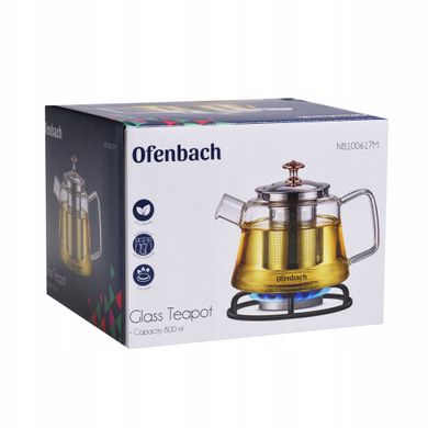 Стеклянный заварочный чайник с ситечком Ofenbach KM-100617M - 0.8 л