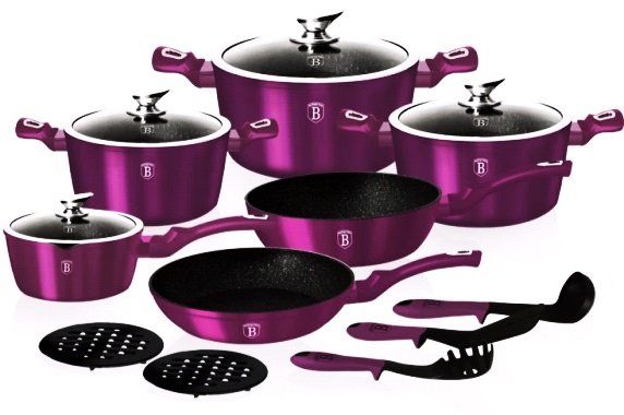 Набор посуды Berlinger Haus Metallic Line Royal Purple Edition BH-1662 N - 15 пр, Фиолетовый
