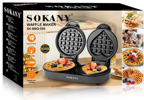 Вафельниця подвійна для товстих вафель в формі серця і круга Sokany SKBBQ850