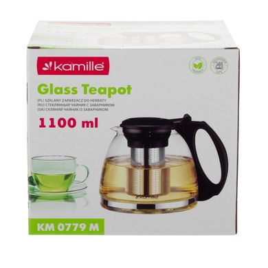 Скляний чайник для заварювання зі знімним ситечком Kamille KM-0779M - 1100 мл