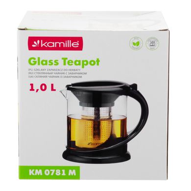 Стеклянный заварочный чайник со съемным ситечком Kamille KM-0781M - 1000 мл