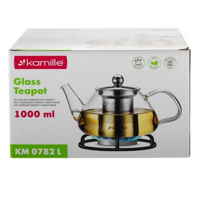 Стеклянный заварочный чайник со съемным ситечком Kamille KM-0782L - 1000 мл