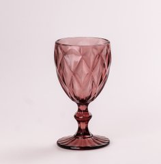 Келих для вина фігурний гранований з товстого скла набір 6 шт Рожевий