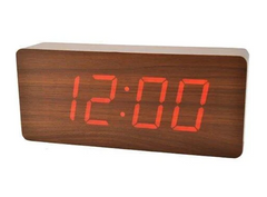 Настільний годинник від мережі та від батарей у вигляді дерева бруска з червоним підсвічуванням/датчиком температури/датою VST-865-1