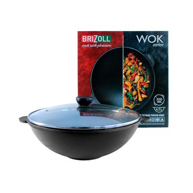 Чугунная сковорода WOK з кришкою 4,7 л Brizoll