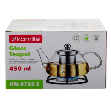 Стеклянный заварочный чайник со съемным ситечком Kamille KM-0782S - 450 мл