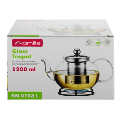 Стеклянный заварочный чайник со съемным ситечком Kamille KM-0783L - 1200 мл