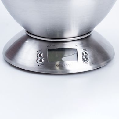 Ваги кухонні з чашею на батарейках електронні точні Sokany SK-1204 - до 5 кг/нержавіюча сталь