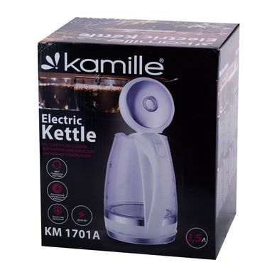 Чайник электрический Kamille 1.5л с синей LED подсветкой и стальными декоративными вставками KM-1701A