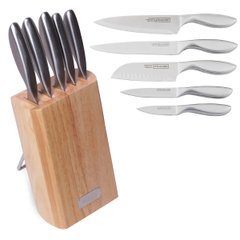 Набір кухонних ножів з дерев'яною підставкою 6 предметів Kamille КМ-5133