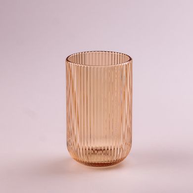 Склянка для напоїв висока фігурна прозора ребриста з товстого скла набір 6 шт Бурштиновий