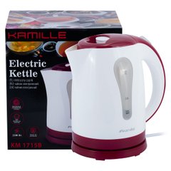 Чайник електричний Kamille 1.8 л пластиковий (білий з червоним) KM-1715R