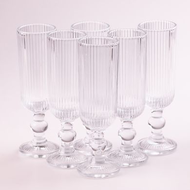 Бокал для шампанского фигурный прозрачный ребристый из толстого стекла набор 6 шт