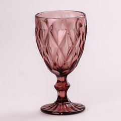 Келих для вина високий фігурний гранований з товстого скла набір 6 шт Рожевий