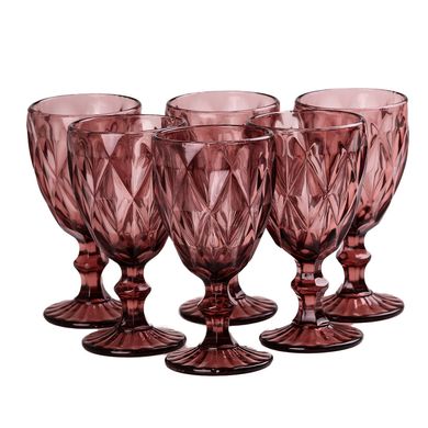 Бокал для вина высокий фигурный граненый из толстого стекла набор 6 шт Розовый