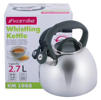 Чайник из нержавеющей стали со свистком и бакелитовой ручкой Kamille KM-1088 - 2.7 л