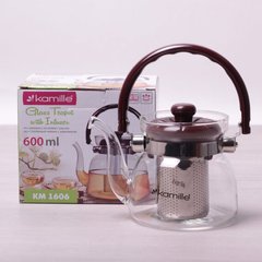 Скляний чайник для заварювання з ситом Kamille KM-1606 - 0,6л, Прозорий