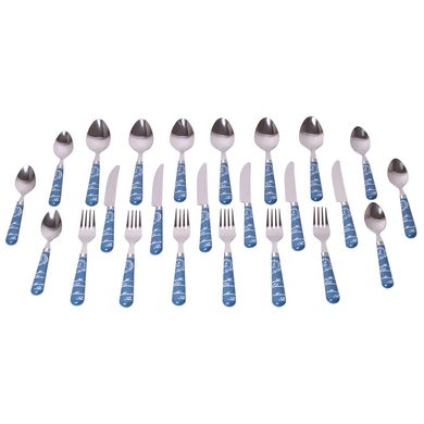 Набір столових приладів Kamille Синій 24 предмета з нержавіючої сталі з пластиковими ручками KM-5243