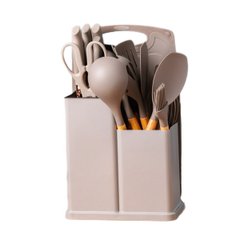 Набір кухонного приладдя на підставці 19 штук кухонні аксесуари з силікону з бамбуковою ручкою Сірий