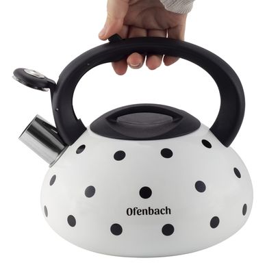 Чайник Ofenbach Белый 2.5л из нержавеющей стали со свистком и нейлоновой ручкой для индукции и газа KM-100301