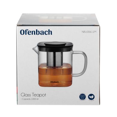 Стеклянный заварочный чайник с ситечком Ofenbach KM-100611M - 1 л