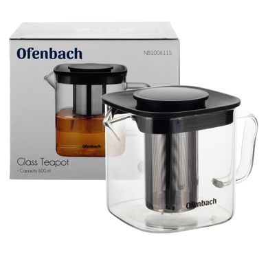 Стеклянный заварочный чайник с ситечком Ofenbach KM-100611S - 0.6 л