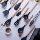 Набір кухонного приладдя на підставці 19 штук кухонні аксесуари з силікону з бамбуковою ручкою Чорний