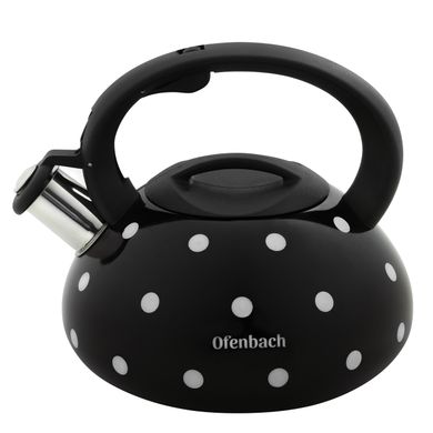 Чайник Ofenbach Черный 2.5л из нержавеющей стали со свистком и нейлоновой ручкой для индукции и газа KM-100301
