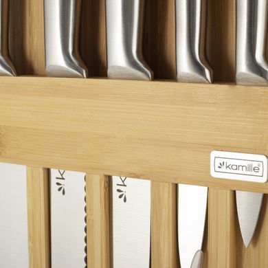 Набір ножів на дерев'яній підставці з дошкою для нарізки Kamille KM-5168-6пр.