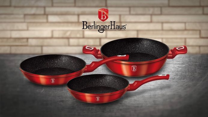 Набір сковорідок Berlinger Haus Burgundy Metallic Touch BH-1290N - 3 предмети