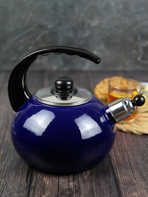 Чайник эмалированный со свистком с черной бакелитовой ручкой Kamille KM-1039C - 2,5 л, синий