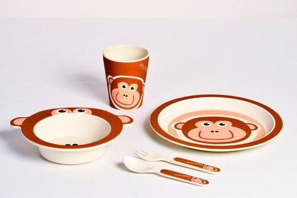 Набір посуду для дітей мавпочка Conbrio СВ-254 - 5 пр., бамбук