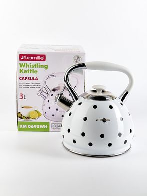 Чайник со свистком и ручкой с покрытием "soft-touch" Kamille KM-0695WH - 3 л, белый, Белый