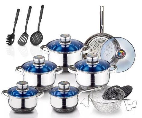 Набор посуды с термодатчиком, фритюрницей и кухонными приборами Royalty Line RL-1801B - 18 пр, Металлик