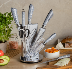 Набор ножей с топориком, ножницами и мусатом Edenberg EB-914 - 8 пр/серый