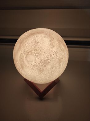 Настольный неоновый 3D ночник-луна от аккумулятора на деревянной подставке с сенсорным переключением MOON LIGHT Atlanfa ART-0162 - 13см