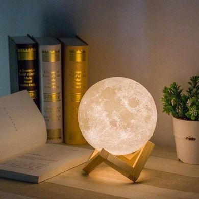 Настільний неоновий 3D нічник-місяць від акумулятора на дерев'яній підставці із сенсорним перемиканням MOON LIGHT Atlanfa ART-0162 - 13см